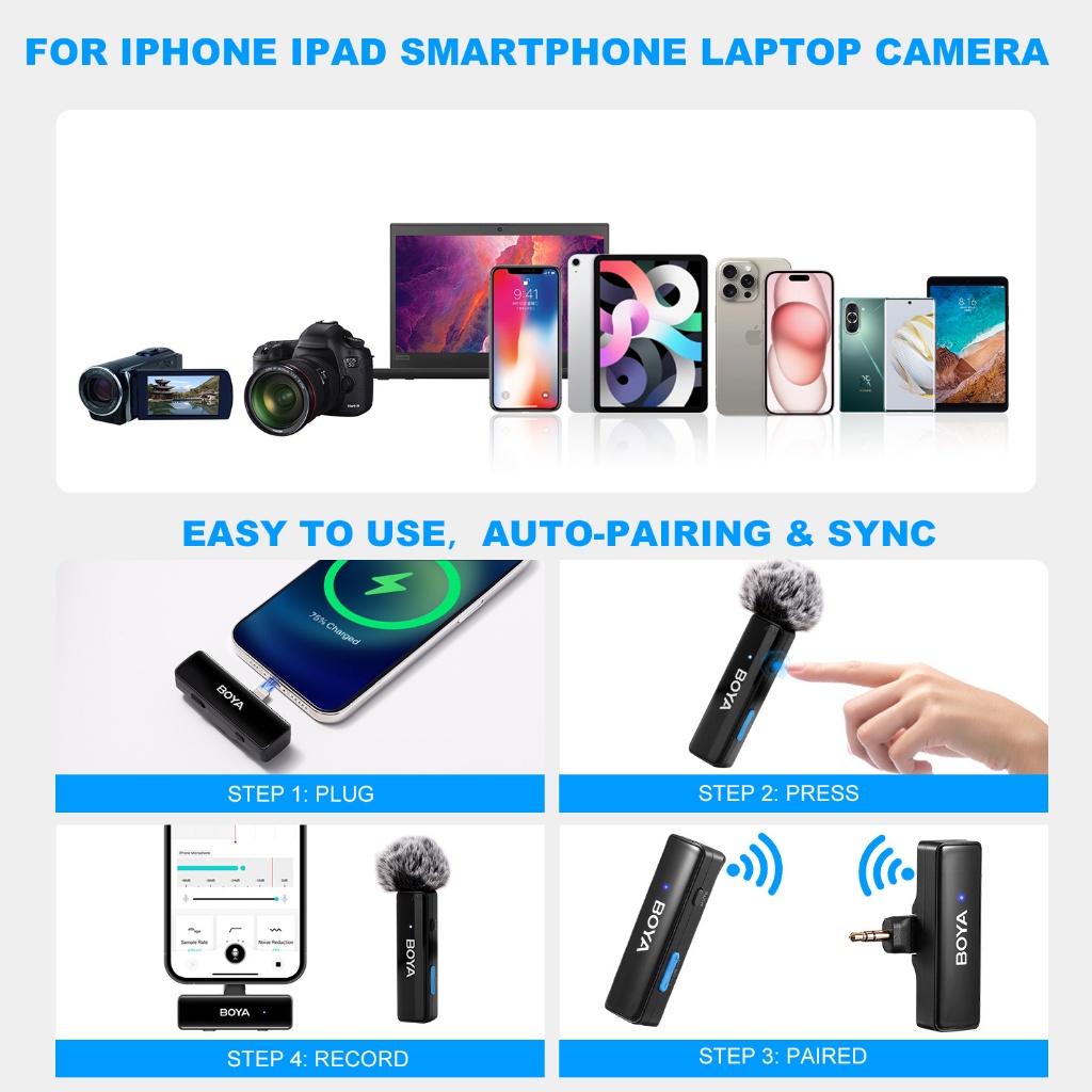 BOYALINK A1/A2 ไมค์ไร้สาย ไมค์ตัดเสียงรบกวน ไมค์ไลฟ์สด ไมค์อัดเสียง สำหรับ สมาร์ทโฟน USB-C 3.5mm - รูปที่ 3