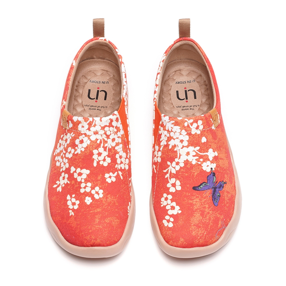 Uin รองเท้าผ้าใบ สลิปออน พิมพ์ลายดอกไม้ ดอกซากุระ แฟชั่น สําหรับผู้หญิง