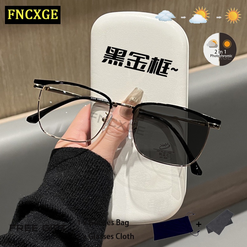 Fncxge แว่นตาสายตาสั้น กรอบครึ่ง ป้องกันแสงสีฟ้า สไตล์เกาหลี สําหรับผู้ชาย และผู้หญิง -100~-400