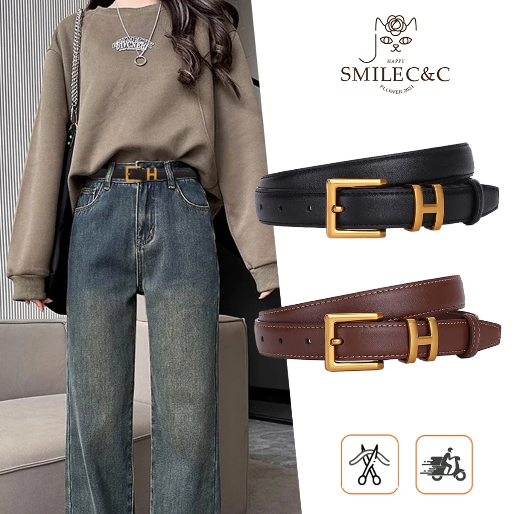 Smilefairycc 【COD & พร้อมส่ง】เข็มขัดหนัง PU หัวเข็มขัดตัว H สําหรับผู้หญิง