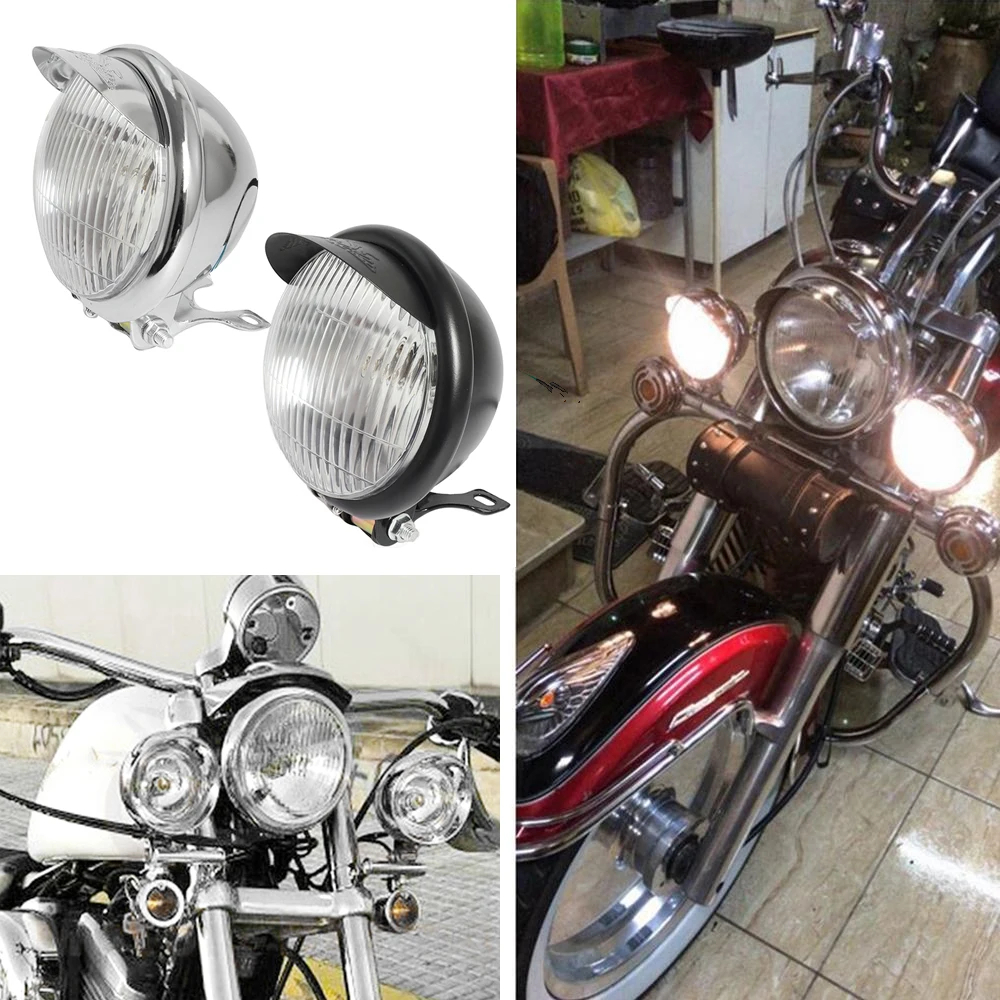 ไฟหน้ารถจักรยานยนต์ 5.5 นิ้ว ทรงกลม สีดํา โครเมี่ยม สําหรับ Cruiser Chopper Cafe Racer Bobber Custom