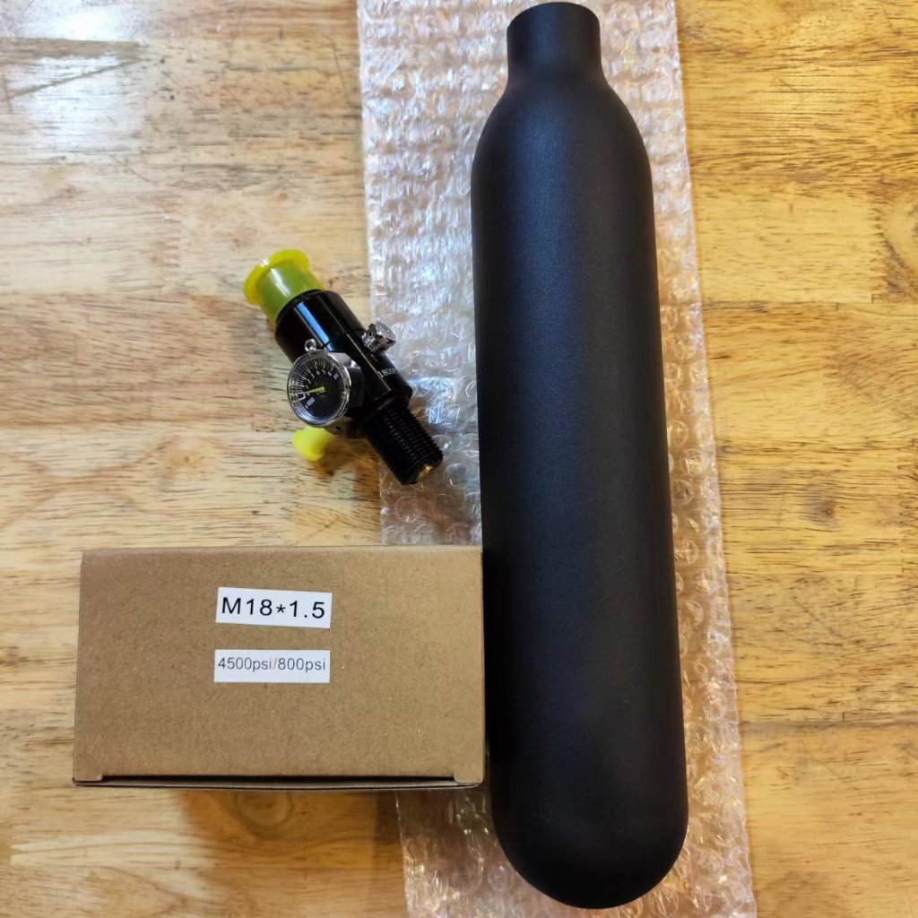 ขวดอลูมิเนียม ทรงกลม 0.38 ลิตร 61 มม. OD สีดําด้าน M18*1.5 30Mpa 4500psi สําหรับกระบอกดําน้ํา