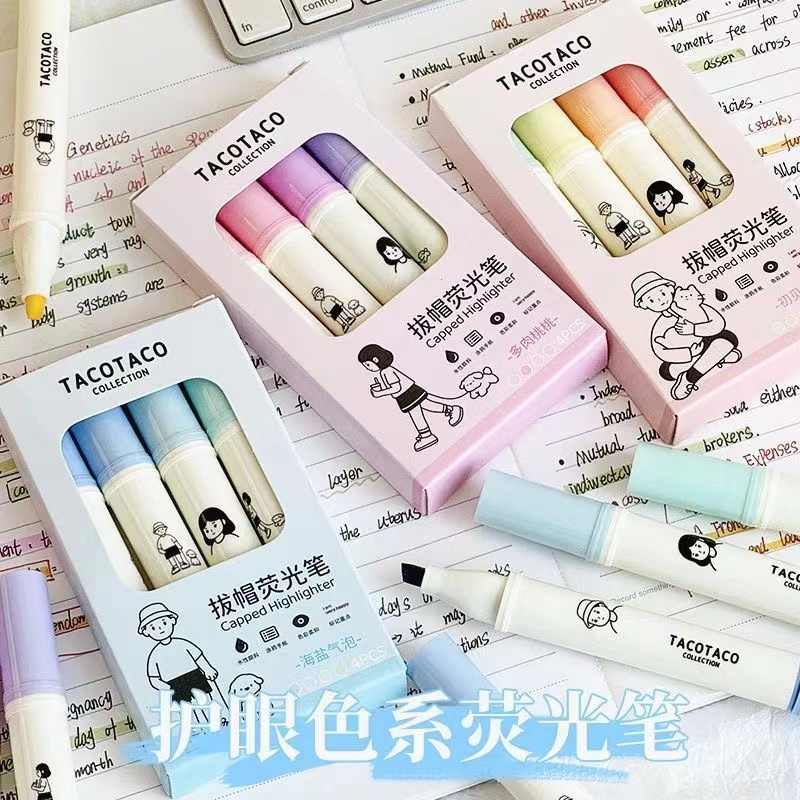 มาการอง ปากกาเน้นข้อความสีนักเรียนเครื่องหมายปากกามาร์กเกอร์ภาพวาดกราฟฟิตี ทําเอง บัญชีมืออุปกรณ์การเรียน