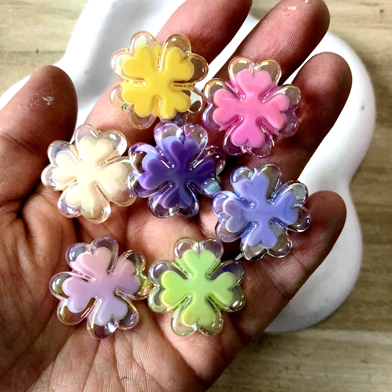 ลูกปัดอะคริลิค รูปดอกไม้ ขนาด 25 มม. พร้อมรู สําหรับทําเครื่องประดับ DIY จํานวน 10 ชิ้น