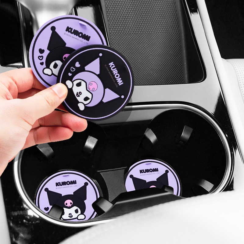 Kuromi ที่รองแก้วน้ําในรถยนต์ PVC ยางนิ่ม กันลื่น ลายการ์ตูน สร้างสรรค์