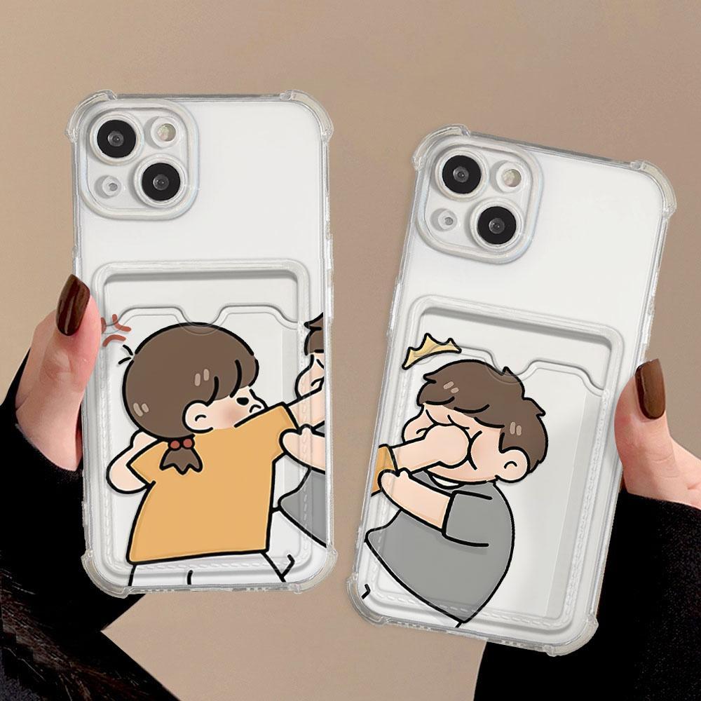 Mowin - สำหรับ iPhone 15 Pro Max iPhone 11 เคสใส่การ์ดเคส ทีพียูซอฟท์เคลียร์ เคสใส่การ์ด ถุงลมนิรภัยกันกระแทก คู่ตลกที่มีเสียงดัง เข้ากันได้กับ iPhone 14 13 12 11 Pro Max Plus XR XS