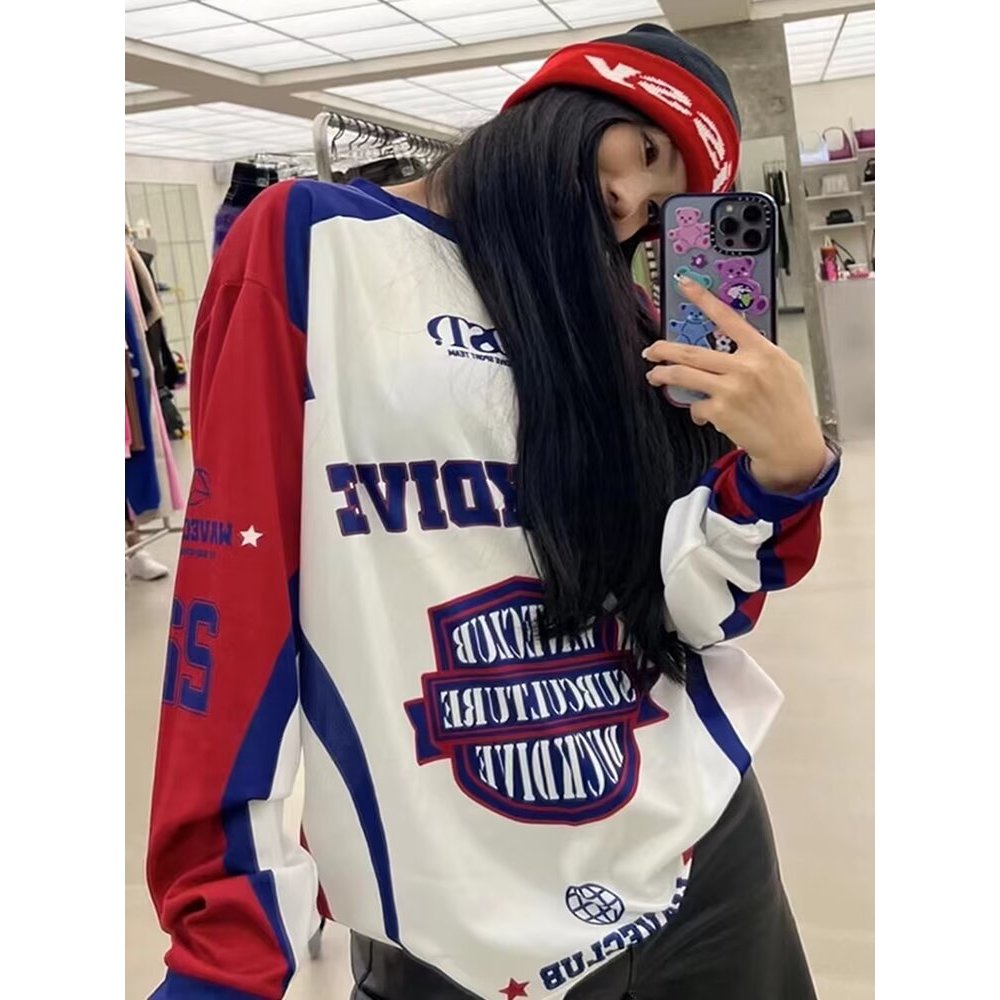 เสื้อยืดแขนยาว ทรงหลวม ลาย Liu Zhimin badalee สไตล์เรโทร สําหรับผู้หญิง