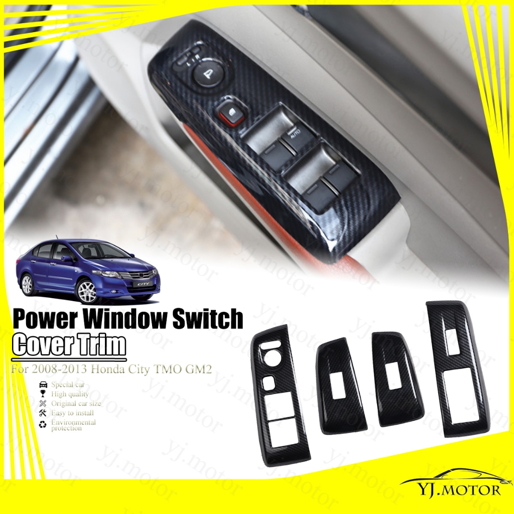 ฝาครอบสวิตช์หน้าต่างรถยนต์ คาร์บอนไฟเบอร์ ABS สําหรับ 2008-2013 Honda City TMO GM2 GM2/3