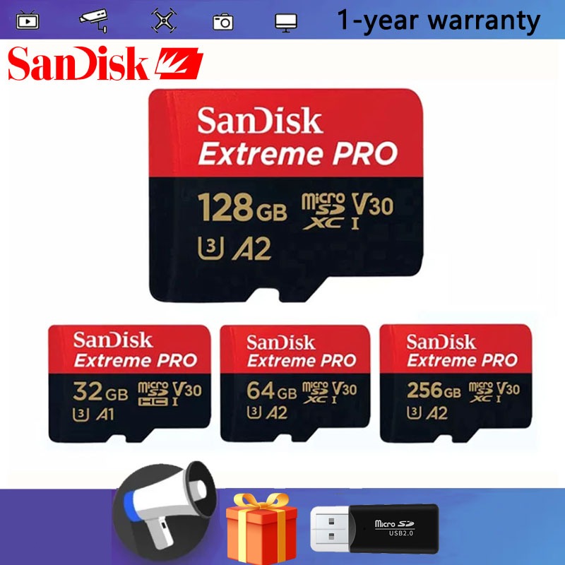 Sandi Extreme PRO แฟลชการ์ด Micro SD TF 32GB 64GB 128GB A2 V30 U3 256GB 1TB 512GB สําหรับกล้องวงจรปิด โดรน โทรศัพท์มือถือ แท็บเล็ต