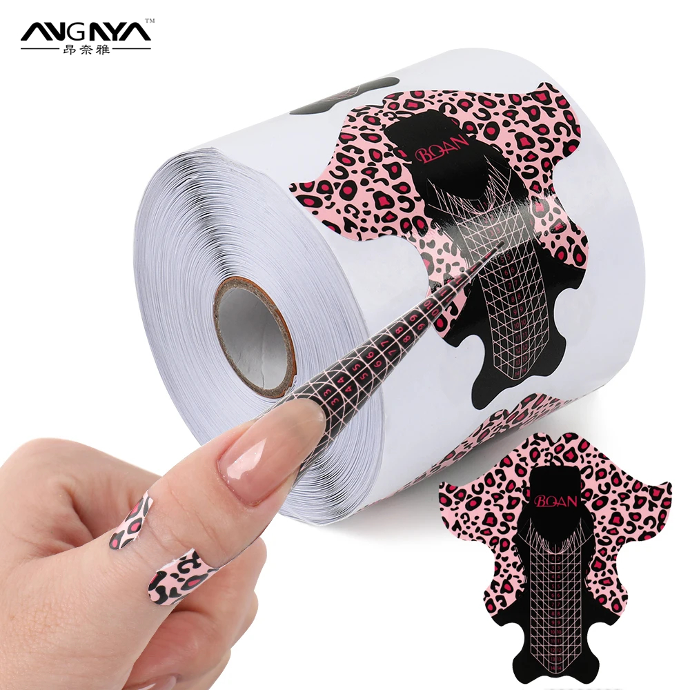Angnya สติกเกอร์ต่อเล็บอะคริลิค ลายเสือดาว สีทอง สไตล์ฝรั่งเศส สําหรับต่อเล็บเจล