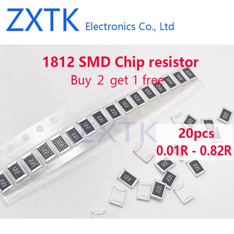 20PCS 1812 ตัวต้านทานชิป SMD 1% โอห์ม 0.01R 0.02R 0.03R 0.05R 0.1R 0.2R 0.3R 0.4R 0.5R 0.75R 0.82R 1
