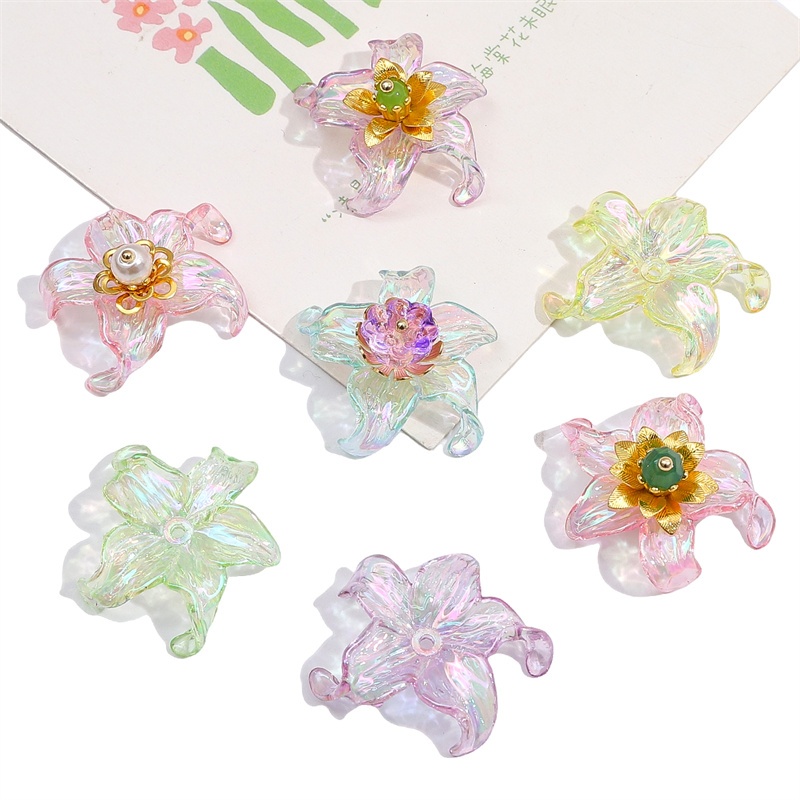 ลูกปัดอะคริลิค รูปกลีบดอกไม้ห้ากลีบ AB ขนาด 30 มม. สําหรับทําเครื่องประดับ ต่างหู กิ๊บติดผม DIY จํานวน 4 ชิ้น ต่อถุง