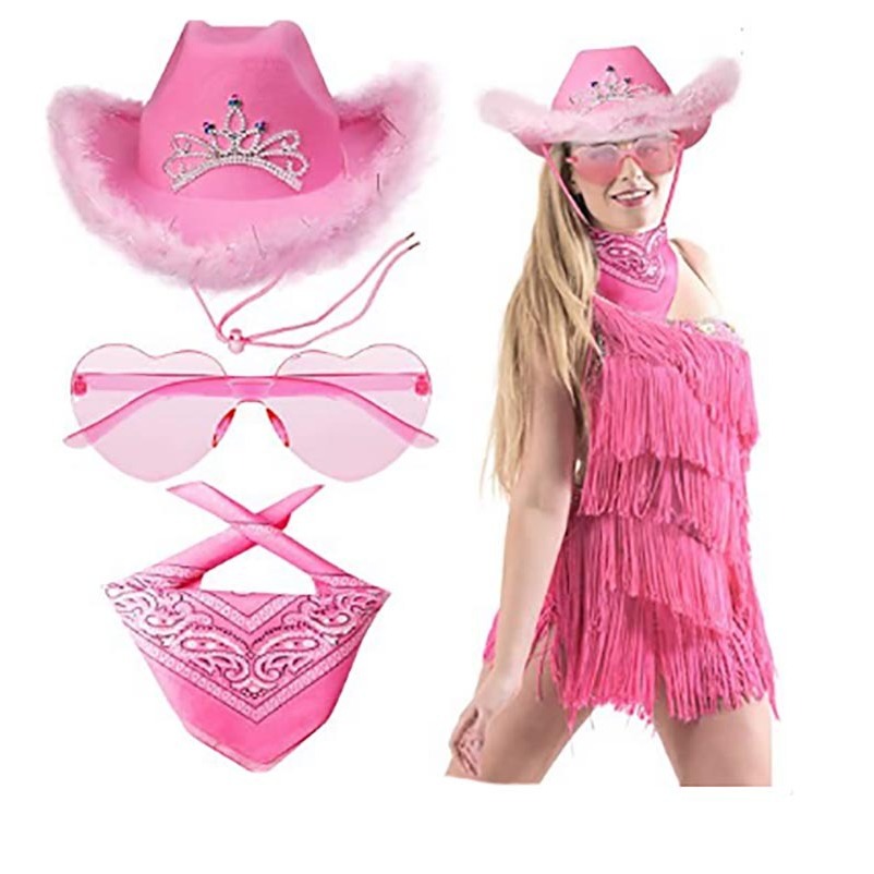 Shiningstars 3 ชิ ้ นชุดคาวบอยหมวกแฟชั ่ นคอสเพลย ์ เครื ่ องแต ่ งกายผู ้ หญิงเลื ่ อม Cowgirl หมวก