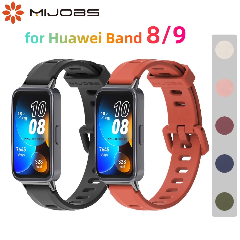MIJOBS สายกันน้ำ สำหรับ Huawei Band 11 Pro / 11 / 10 / 9 / 8 สาย TPU ทนทาน พร้อมตัวเชื่อมโลหะแบบสั้น สำหรับ Huawei Band 8 NFC สายนาฬิกาเปลี่ยนแทนได้ทั้งชายและหญิง อุปกรณ์เสริม