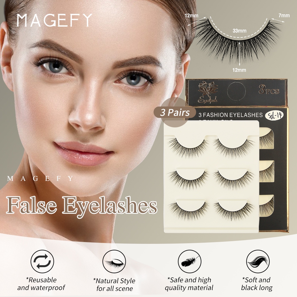 MAGEFY 3Dขนตาปลอมธรรมชาติ นำกลับมาใช้ใหม่ได้ 3 คู่ ขนตา