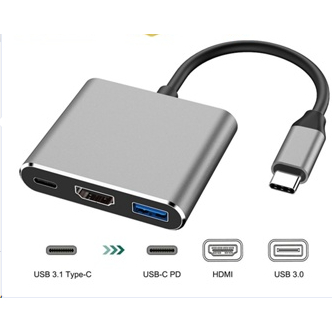【รับประกัน 1 ปี】3in1 แปลง Type C to HDTV+USB3.0+PDอะแดปเตอร์ 4K HDMI Fast Charging Adapter สำหรับ