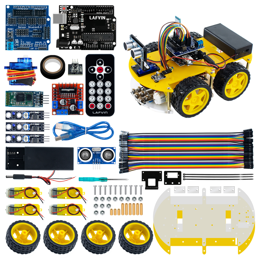 LAFVIN 4 Wd Smart ชุดหุ่นยนต์รถยนต์สําหรับ Uno R3 , โมดูลบลูทูธอัลตราโซนิกUNO Lafvin ชุดอุปกรณ์โมดูลเซนเซอร์อัลตราโซนิกบลูทูะสําหรับ Arduino With Tutorial,มีเก็บเงินปลายทาง!