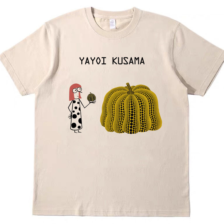 เสื้อยืดแขนสั้น ผ้าฝ้ายแท้ พิมพ์ลายฟักทอง Yaii Kusama Yayoi Kusama Art สําหรับผู้ชาย และผู้หญิง