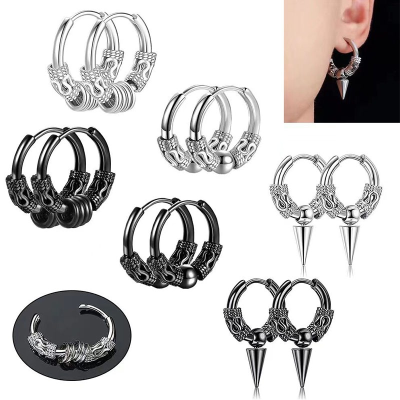 Cool รูปแบบมังกร Hoop ต่างหูแฟชั่น Hollow Punk สแตนเลสรอบบุคลิกภาพสไตล์เกาหลีต่างหูสําหรับผู้ชายผู้หญิงเครื่องประดับของขวัญ