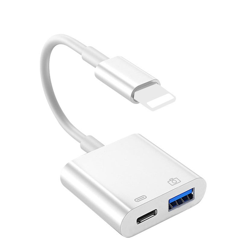 IP-2in1 OTG PD/LT+USB3.0 อะแดปเตอร์ สามารถใช้สําหรับการชาร์จโทรศัพท์มือถือการถ่ายโอนข้อมูลคอมพิวเตอร์ สายเคเบิลอะแดปเตอร์ถ่ายโอน