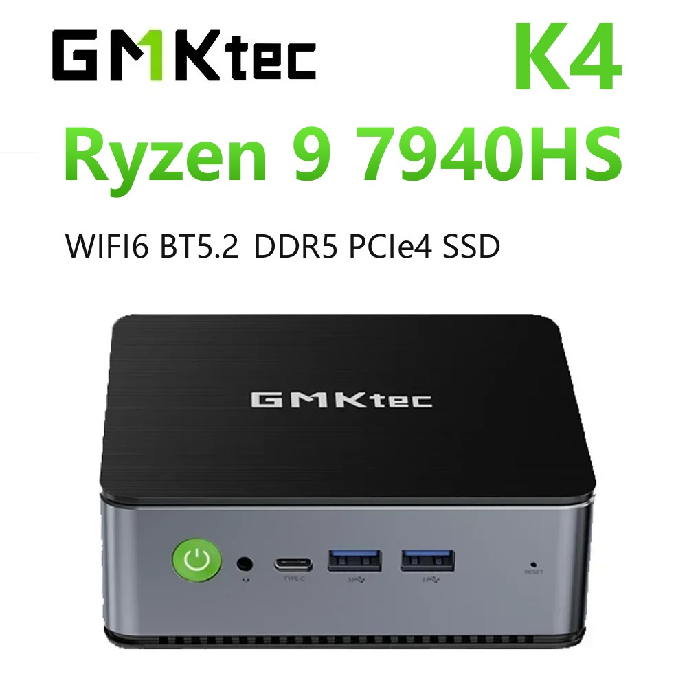 GMKtec K4 Mini Pc AMD Ryzen 9 7940HS Max 5.2GHz DDR5 NVME PCIe4 SSD Windows 11 Pro WIFI6 Bluetooth5.