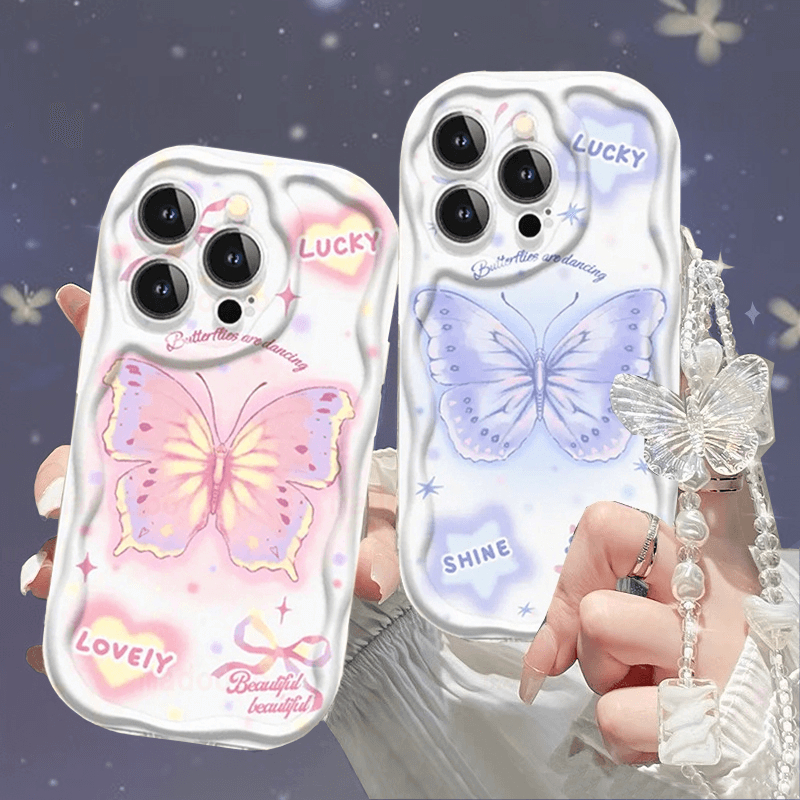 เคส Vivo Y19S Y28 Y75 5G Y55 Y02 Y02S T1 Y16 Y15S Y15A 2021 Y01 Y91 Y93 Y95 Y91i Y91C Y1S Y85 Y51 2020 Y51A Y31 Y19 Y53S 4G V15 V21E S1 Pro Dream Colorful Butterflies Crystal Bracelet Wavy Edge Airbag Anti-drop Soft Phone Case NY 123