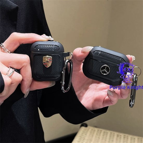 Purple Knight Car logo series คาร์บอนไฟเบอร์ TPU พร้อมจี้ เหมาะสําหรับ AirPods gen1/2/3, เคสป้องกัน AirPods 3 Pro และกล่องเคสป้องกันหูฟัง AirPods Pro2