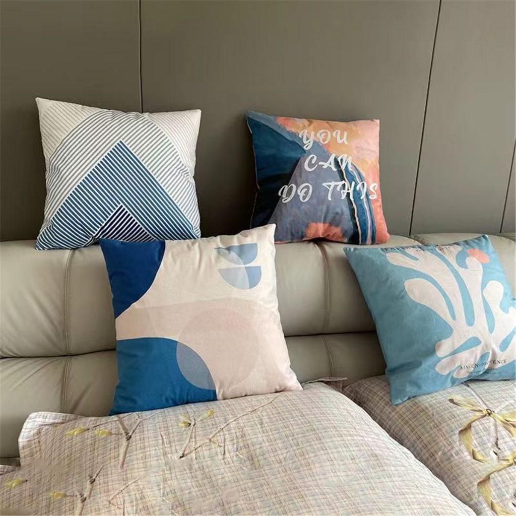 70×70.45×45.40×40.ปลอกหมอน ผ้าฝ้าย ลายเรขาคณิต สีฟ้า สไตล์นอร์ดิก สําหรับตกแต่งบ้าน โซฟา