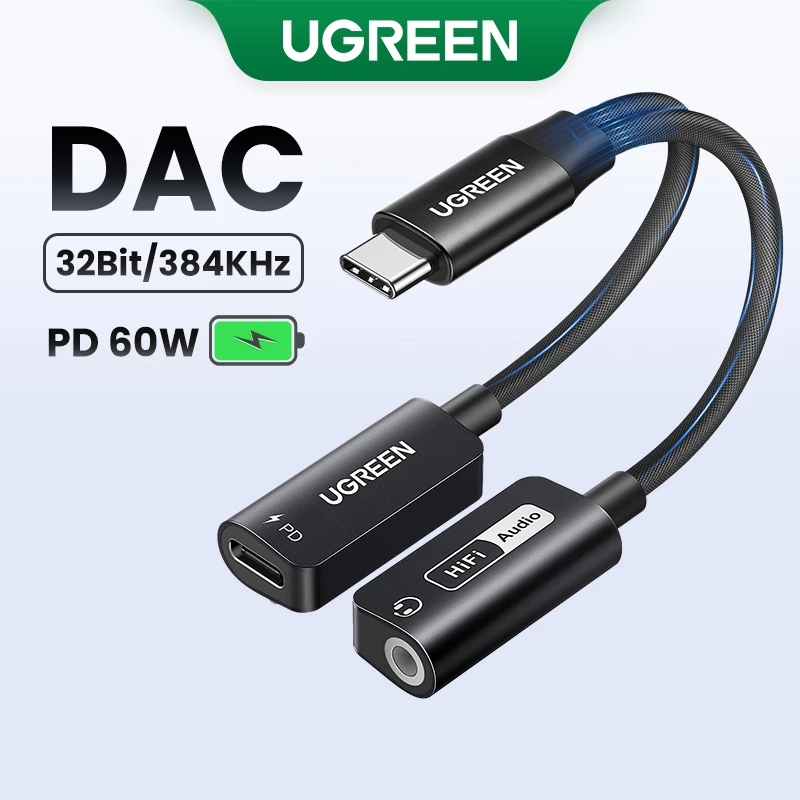 Ugreen 2 in 1 ตัวแปลง USB C เป็นเสียง Hifi 3.5 มม. เป็น USB C PD 60W พร้อมเคสแม่เหล็ก สําหรับ iPhone 15 Pro Max Macbook 13 นิ้ว M3 หูฟัง ลําโพง