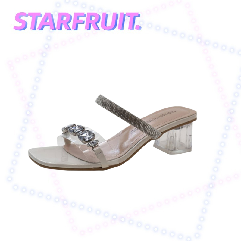 STARFRUIT รองเท้าแตะ ส้นสูง ประดับพลอยเทียม แฟชั่นสไตล์เกาหลี สําหรับผู้หญิง