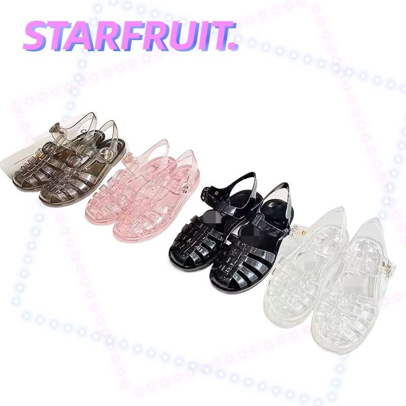 STARFRUIT รองเท้าแตะ พื้นแบน ประดับคริสตัลเจลลี่ แบบรูกลวง เหมาะกับใส่กลางแจ้ง สไตล์โรมัน สําหรับผู้หญิง