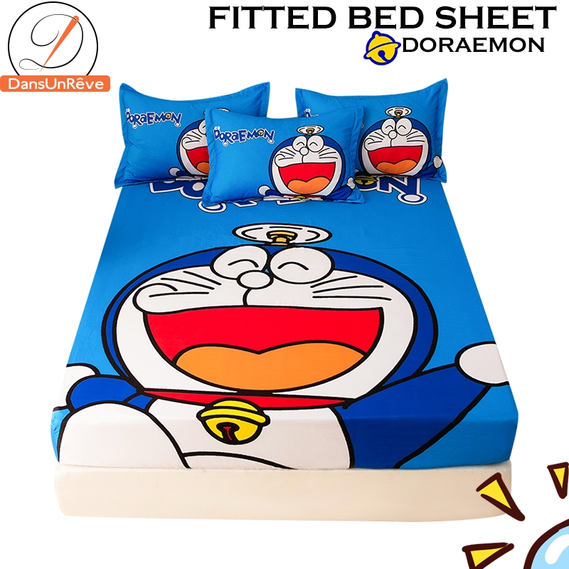 Dansunreve ผ้าปูที่นอน6ฟุตลายโดเรม่อน Doraemon ลายการ์ตูนโดราเอมอน 5 ฟุต คิตตี้ ผ้าปูที่นอน6ฟุต สูง 10 นิ้ว รัดมุม 360 องศา
