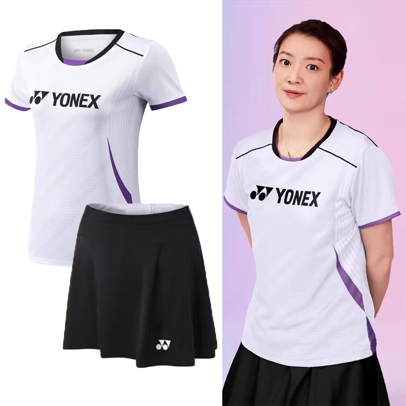 Yonex 2-in-1 เสื้อกีฬาแบดมินตัน แขนสั้น กระโปรง สไตล์เกาหลี สําหรับผู้หญิง 2024