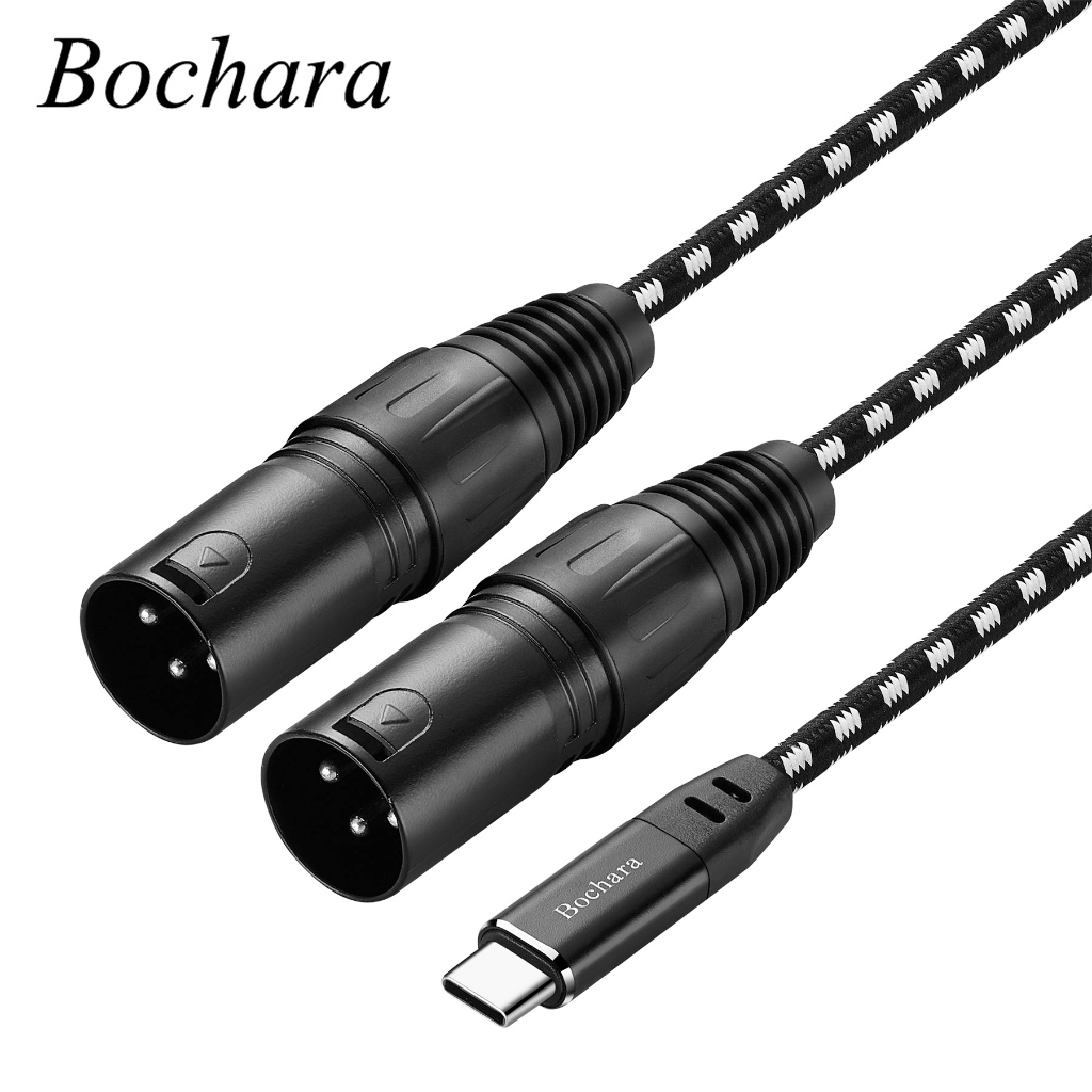 Bochara Type C ถึง Dual XLR สายสัญญาณเสียง OFC ตัวผู้ในตัวชิปเซ็ตฟอยล์ + โล่ที่ซ่อนสําหรับลําโพง