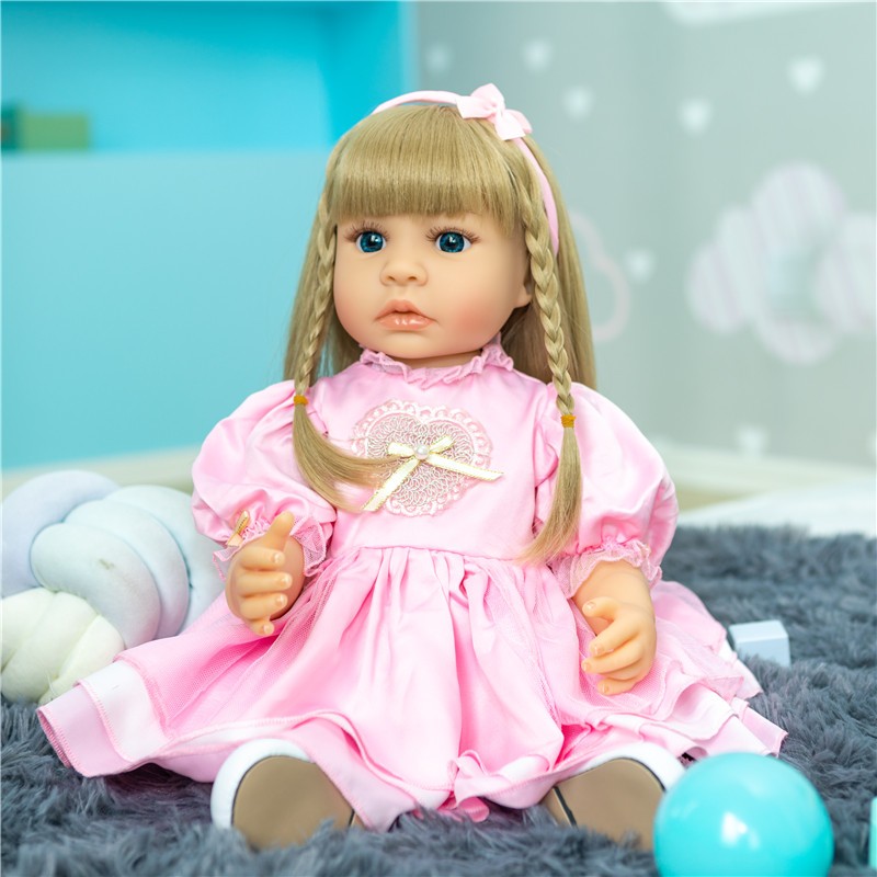 Npk ของเล่นตุ๊กตาเจ้าหญิง ผมบลอนด์ ซิลิโคนนิ่ม สีชมพู 55 ซม. สําหรับเด็กวัยหัดเดิน