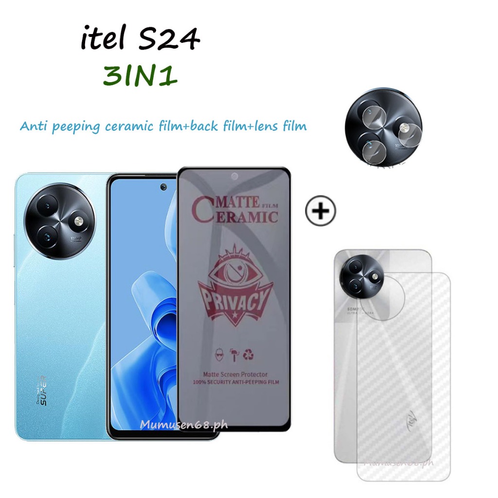 (3in1) เหมาะสําหรับ itel S24 itel RS4 ฟิล์มกระจกนิรภัย iteel S23 itel P55 4G itel P55 5G itelP55+ itel A70 หน้าจอเซรามิคฟิล์มป้องกัน+ฟิล์มเลนส์+แผ่นหน้าหลัง