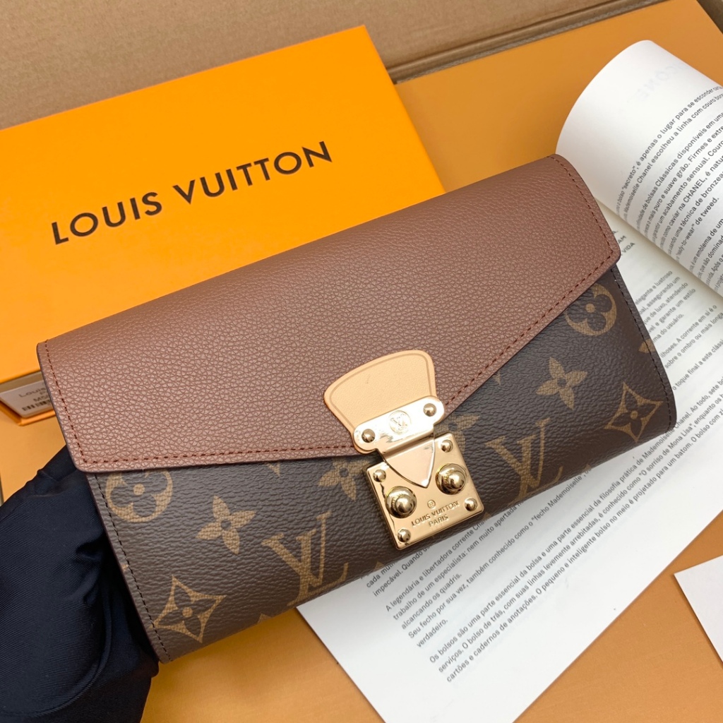 LOUIS VUITTON LV พร้อมส่ง ต้นฉบับ หลุยส์ วิตตอง เลเวล กระเป๋าสตางค์ใบยาวผู้หญิงความจุขนาดใหญ่หนังแท้