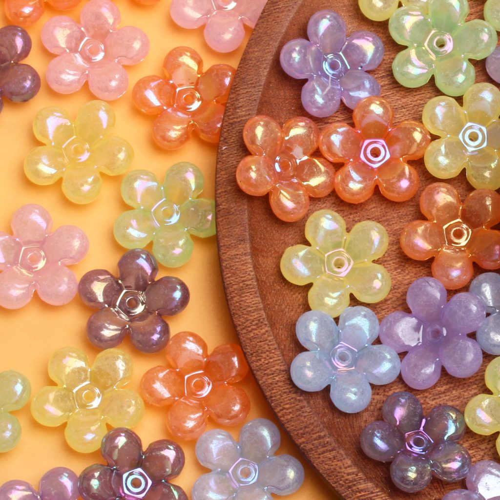 ลูกปัดอะคริลิค ลายดอกไม้ 21 มม. หลากสี สําหรับทําเครื่องประดับ กิ๊บติดผม DIY 5 ชิ้น