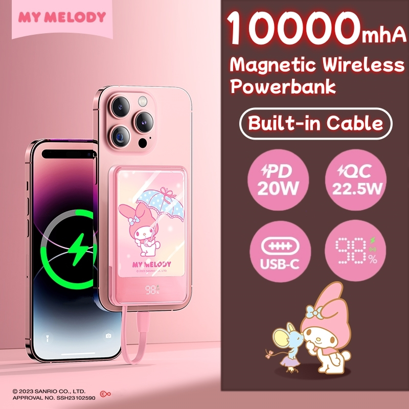 Sanrio My Melody Hello Kitty แม่เหล็ก พาวเวอร์แบงชาร์จเร็ว 10000mAh Power Bank PD 20W พาวเวอร์แบงค์ มีสายชาร์จแล หน้าจอ LED