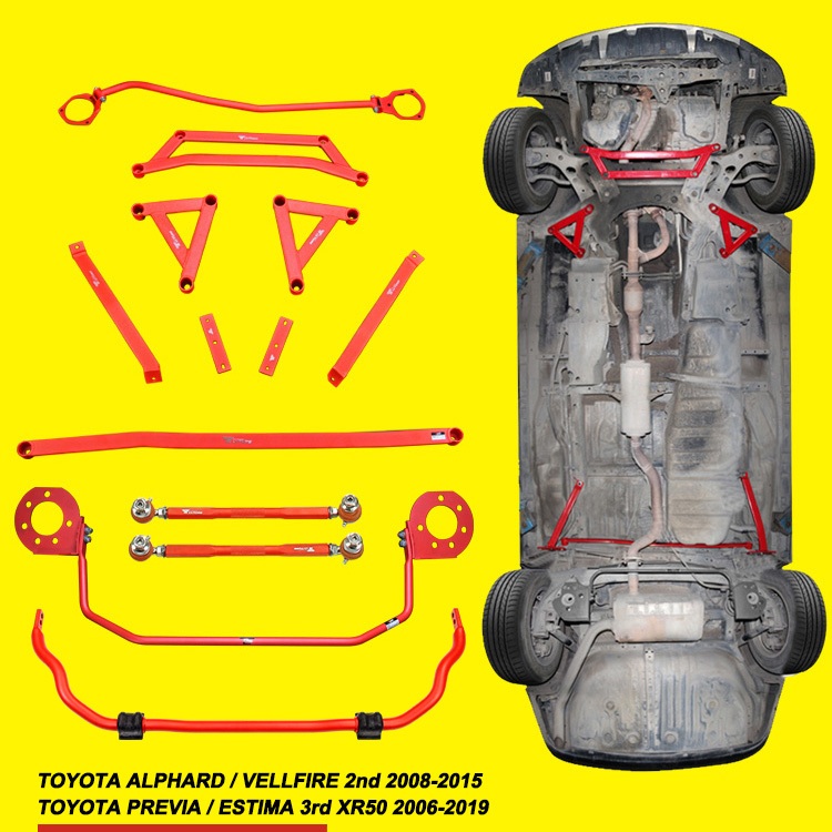 ค้ำโช้คบน ล่าง กันโคลงหลัง Alphard​ ค้ำโช๊คหน้า Toyota Alphard / VELLFIRE 2008-2015 , TOYOTA PREVIA / ESTIMA XR50 2006-2019 ชุดค้ำช่วงล่าง โตโยต้า Front & Lower Strut Brace Bar อัลพาร์ด ก้านผูกห้องเครื่องยนต์ Car Balance