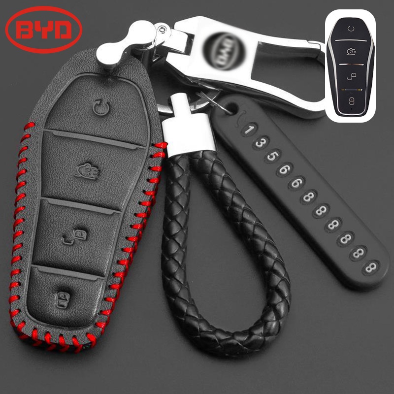 เคสกุญแจหนังแท้เหมาะสําหรับ BYD Atto2 M6 shark Atto3.edc BYD พวงกุญแจ