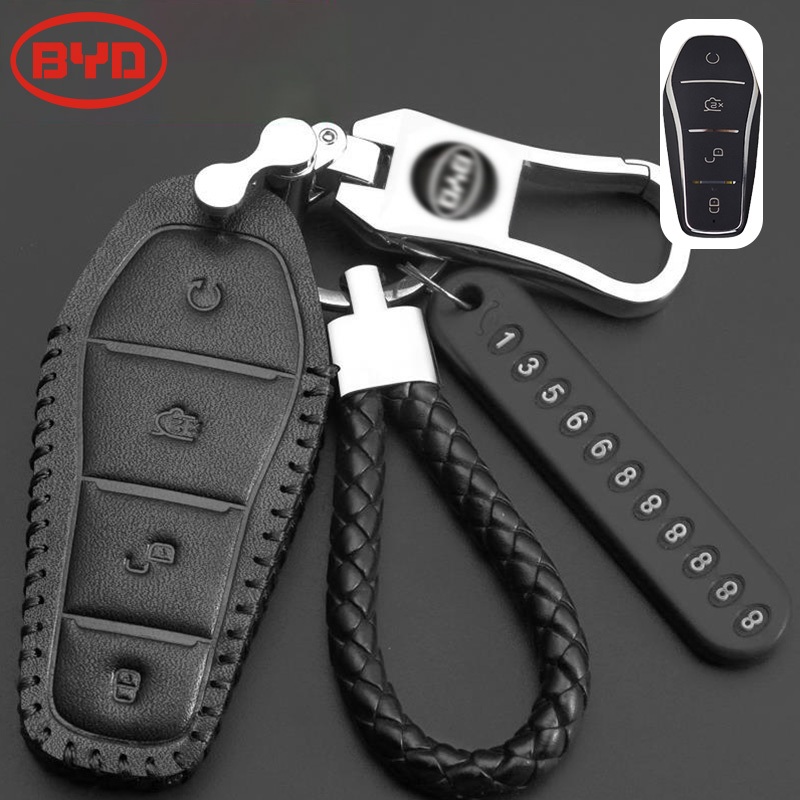 เคสกุญแจหนังแท้เหมาะสําหรับ BYD Atto2 M6 shark Atto3.edc BYD พวงกุญแจ - รูปที่ 2