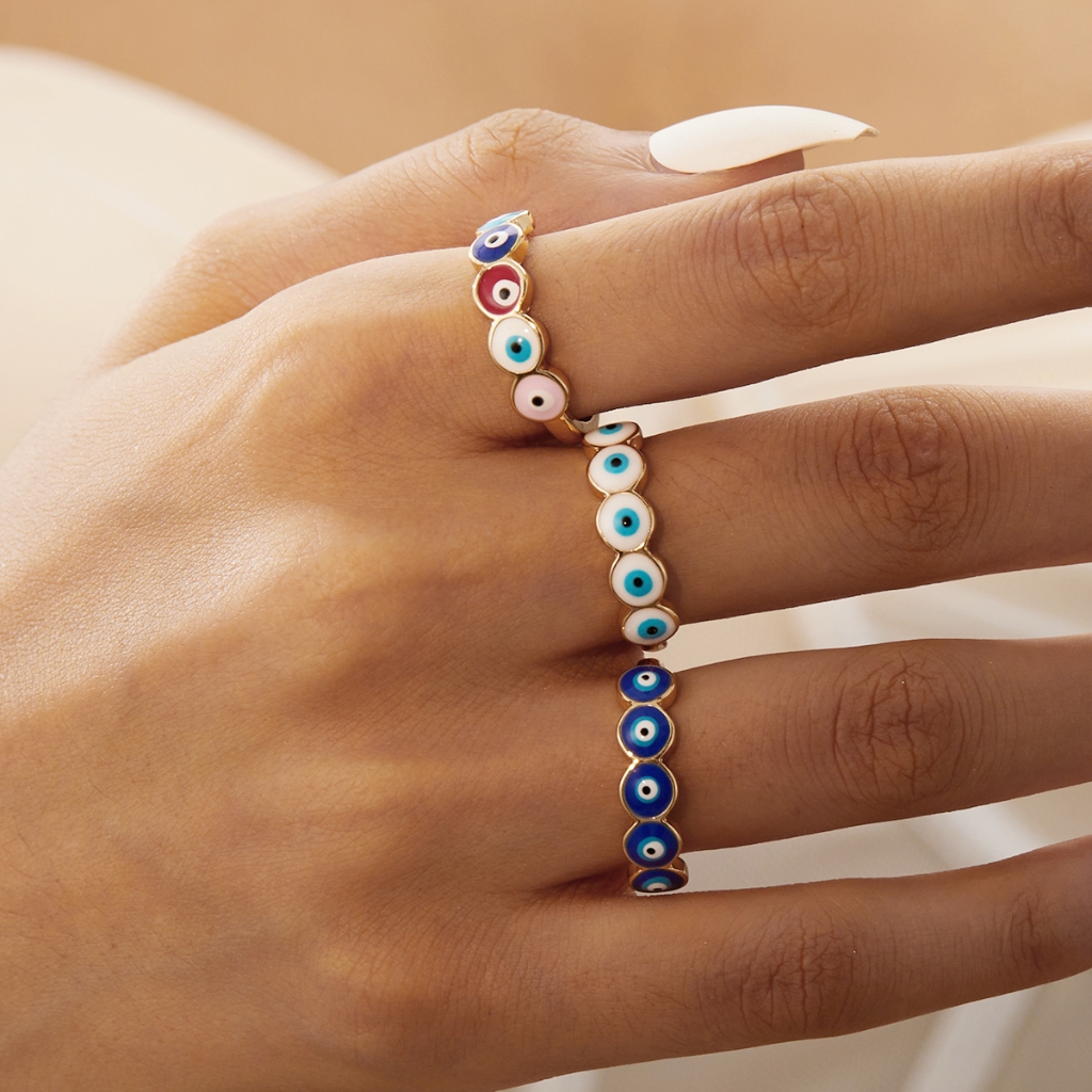 Gmai Blessed Evil Eye แหวนผู ้ หญิงผู ้ ชายเปิดปรับ Lucky Finger ของขวัญเครื ่ องประดับ