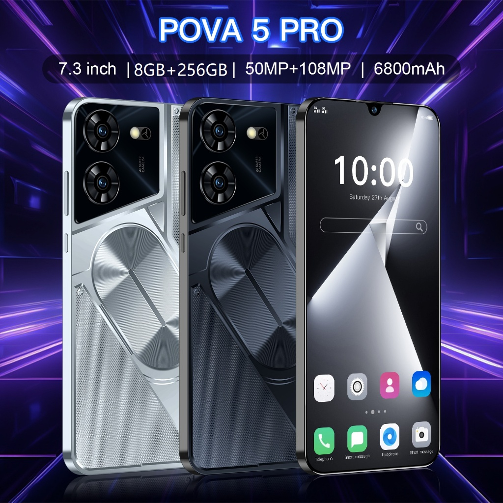 ใหม่ POVA 5 PRO 4G/5G สมาร์ทโฟน 7.3 นิ้วหน่วยความจําหน้าจอที่ชัดเจนเป็นพิเศษ 8GB RAM + 256GB ROM And