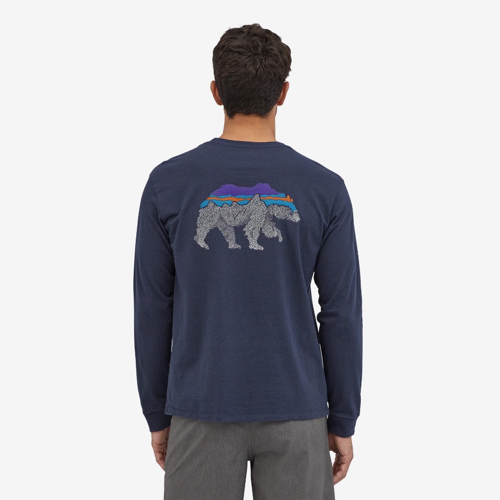 Patagonia California Bear Logo Print Bottom Shirt for Mens Casual Loose Long Sleeved T-shirt