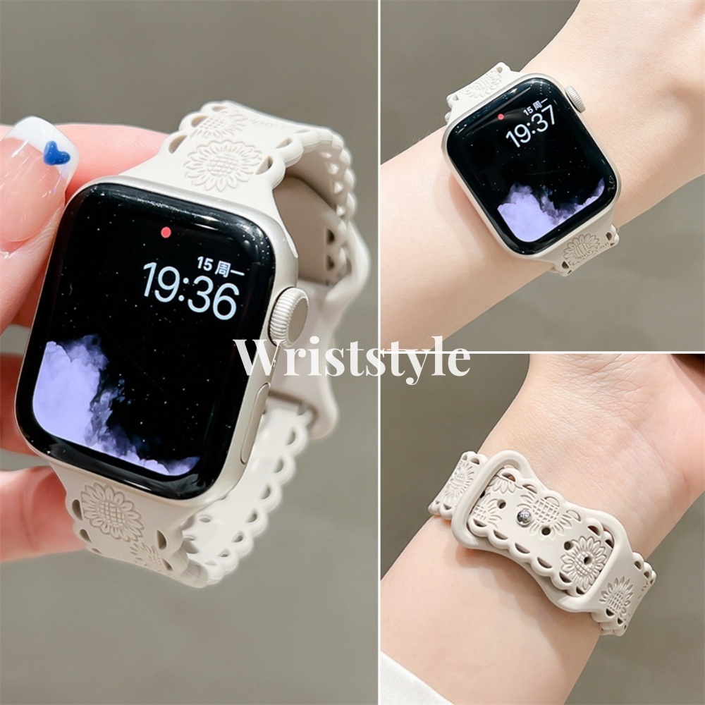 สายนาฬิกาข้อมือซิลิโคน ลายดอกไม้ ระบายอากาศ แบบเปลี่ยน สําหรับ Apple Watch S10 9 8 7 6 5 4 3 2 1 SE2 ULTRA iWatch 49 มม. 46 45 44 42 41 40 38