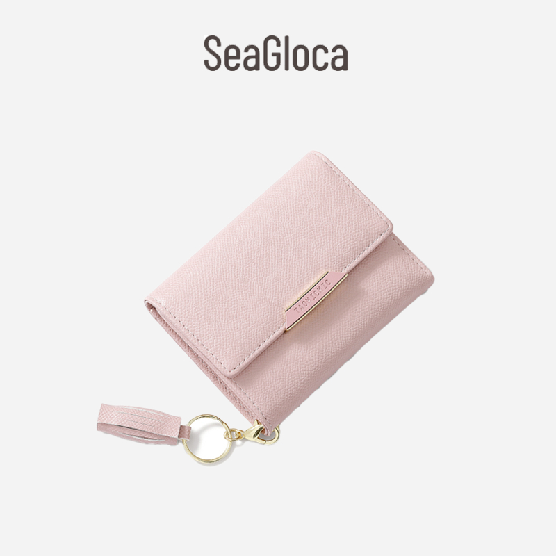 Seagloca กระเป๋าสตางค์แฟชั่นเกาหลี เรียบง่าย แต่งพู่ คุณภาพสูง พับสามทบ มีช่องใส่บัตรหลายช่อง สําหรับผู้หญิง No 1814