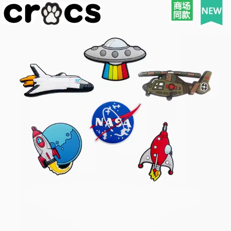 อุปกรณ์เสริมหัวเข็มขัด รูปการ์ตูนจรวด UFO สําหรับตกแต่งรองเท้า Crocs