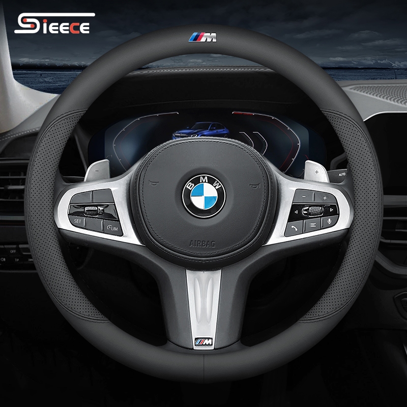 Sieece สำหรับ BMW M หนังไมโครไฟเบอร์ หุ้มพวงมาลัยรถยนต์ ปลอกหุ้มพวงมาลัยรถยนต์ พวงมาลัยรถยนต์ ระบายอากาศได้ กันลื่น ที่หุ้มพวงมาลัยรถยนต์ ปลอกหุ้มพวงมาลัย แต่งรถภายในรถยนต์ สำหรับ BMW G20 F30 M2 2 F10 X2 E90 X1 E46 E36 M6 E39 X3 E60 E30 1 520I 330I 6 7 7