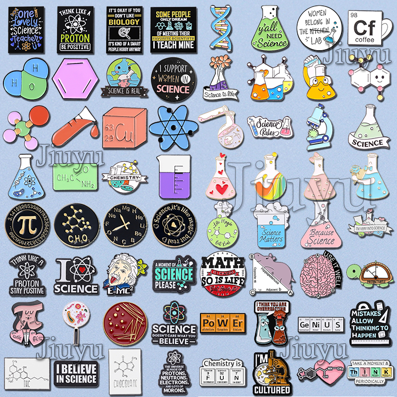 I Love คณิตศาสตร์วิทยาศาสตร์ Pins 100 สไตล์เข็มกลัดวิทยาศาสตร์น่ารัก Beaker เคมีโมเลกุลเข็มกลัด Pin School นักเรียนครูของขวัญ